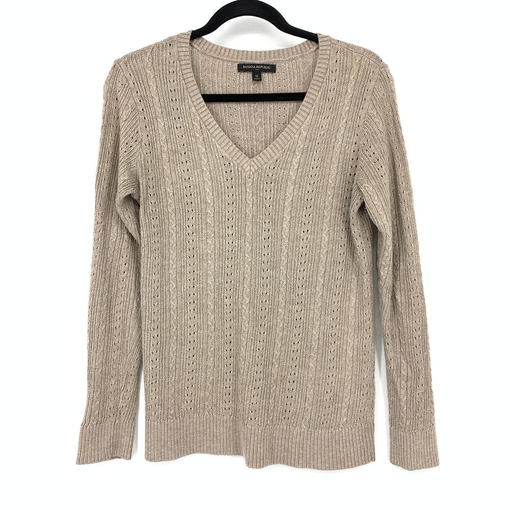 Banana Republic Factory V-Neck Sweater Womens Size Medium Champagne Metallic